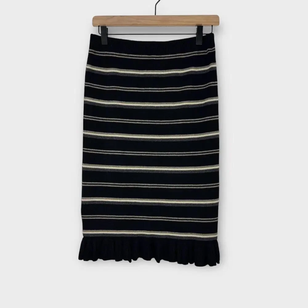 Max Studio Women’s Size Small Black Beige Striped Sweater Knit Stretch Skirt New - Picture 1 of 5